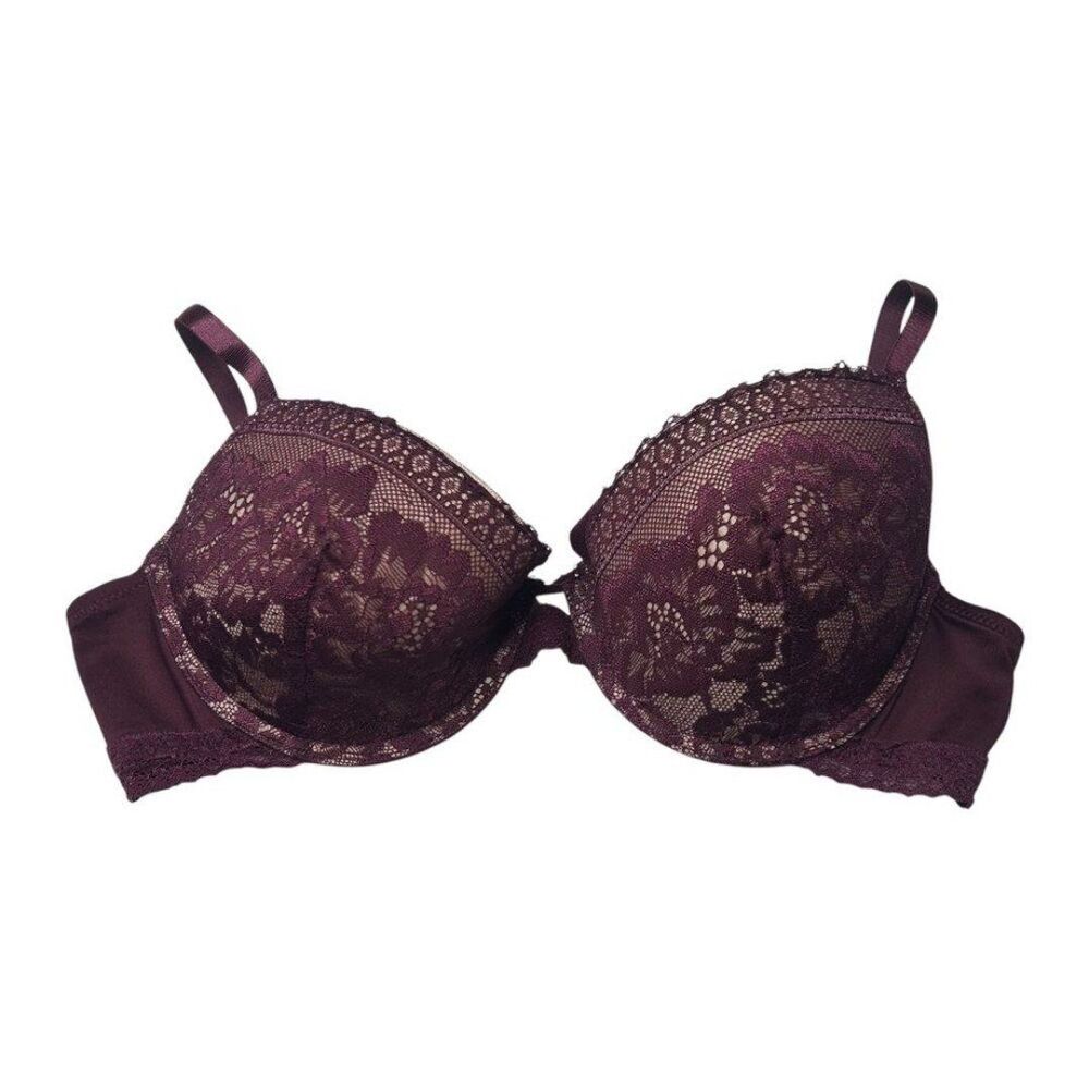 Adrienne Vittadini red Maroon Bra 34C Lace Detailing